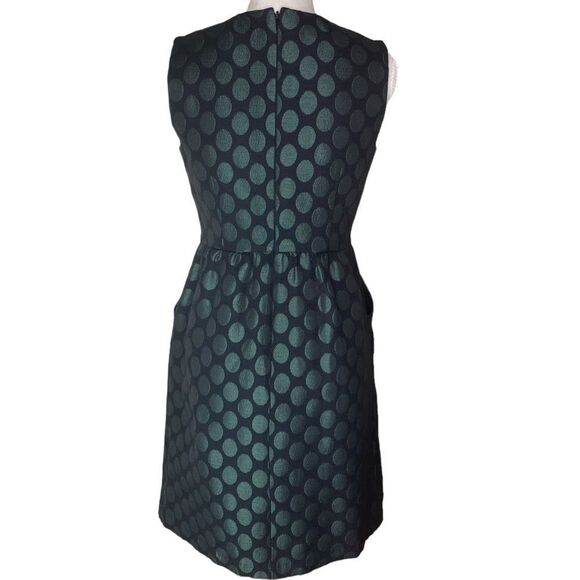 Boden Wm’s Sz 10 Black Green Shimmer Polka Dot Pockets Tweed Fit Flare Dress - Picture 4 of 6